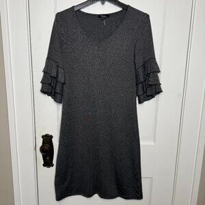 Ivy Beau | Ruffle Sleeve Knee Length Gray Stretch Dress Feminine